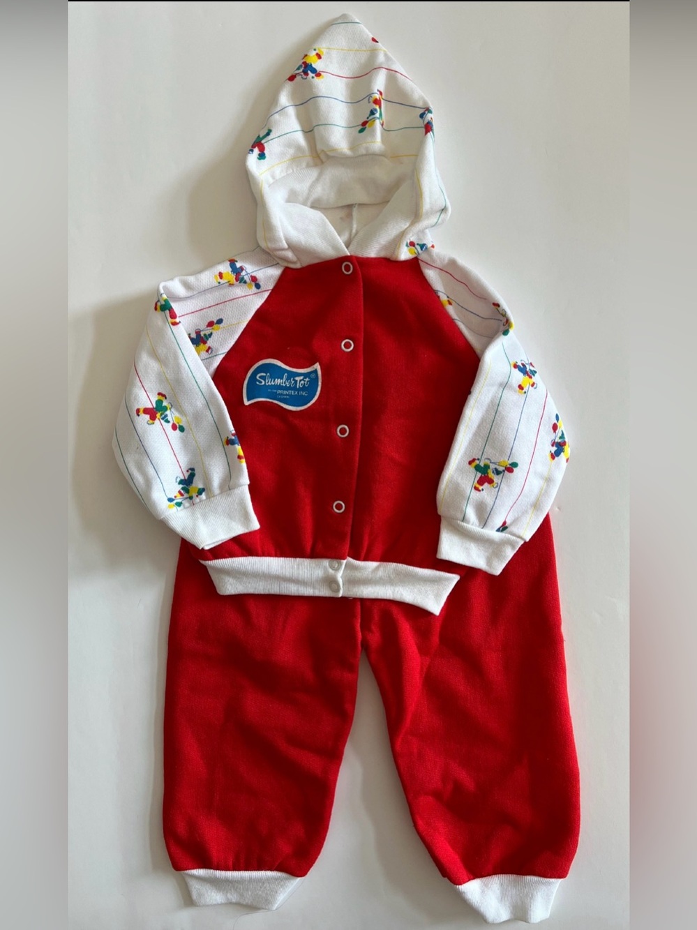 Vintage Slumber Tot Red & White Clown Hooded Matching Set 18M Deadstock